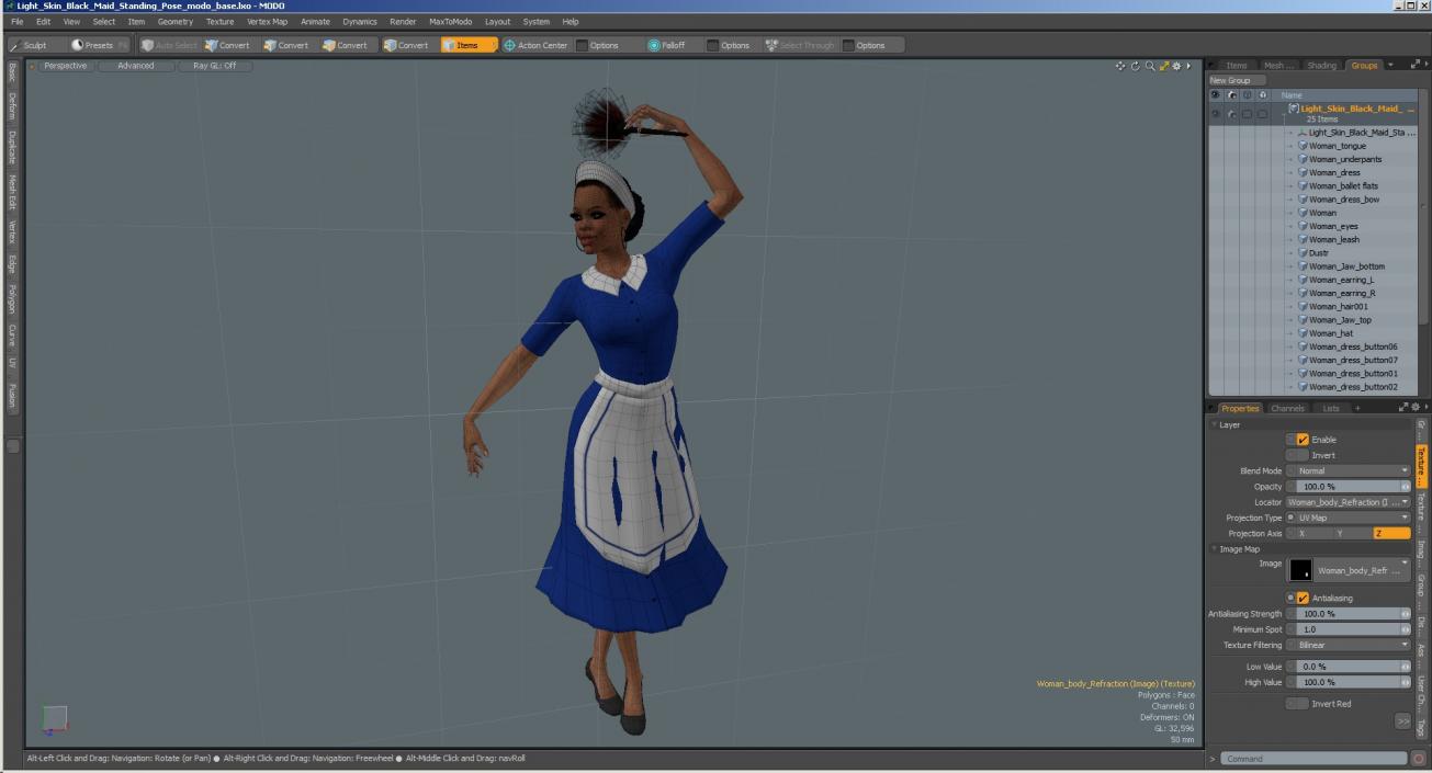 3D model Light Skin Black Maid Standing Pose