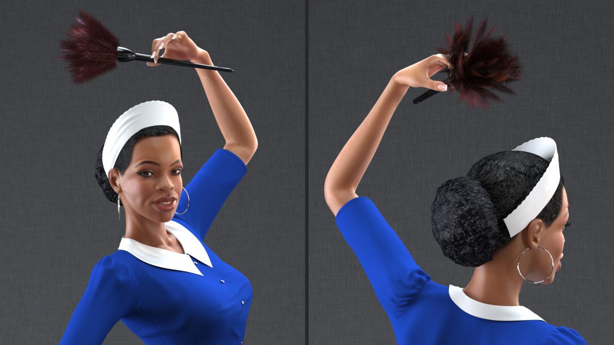 3D model Light Skin Black Maid Standing Pose