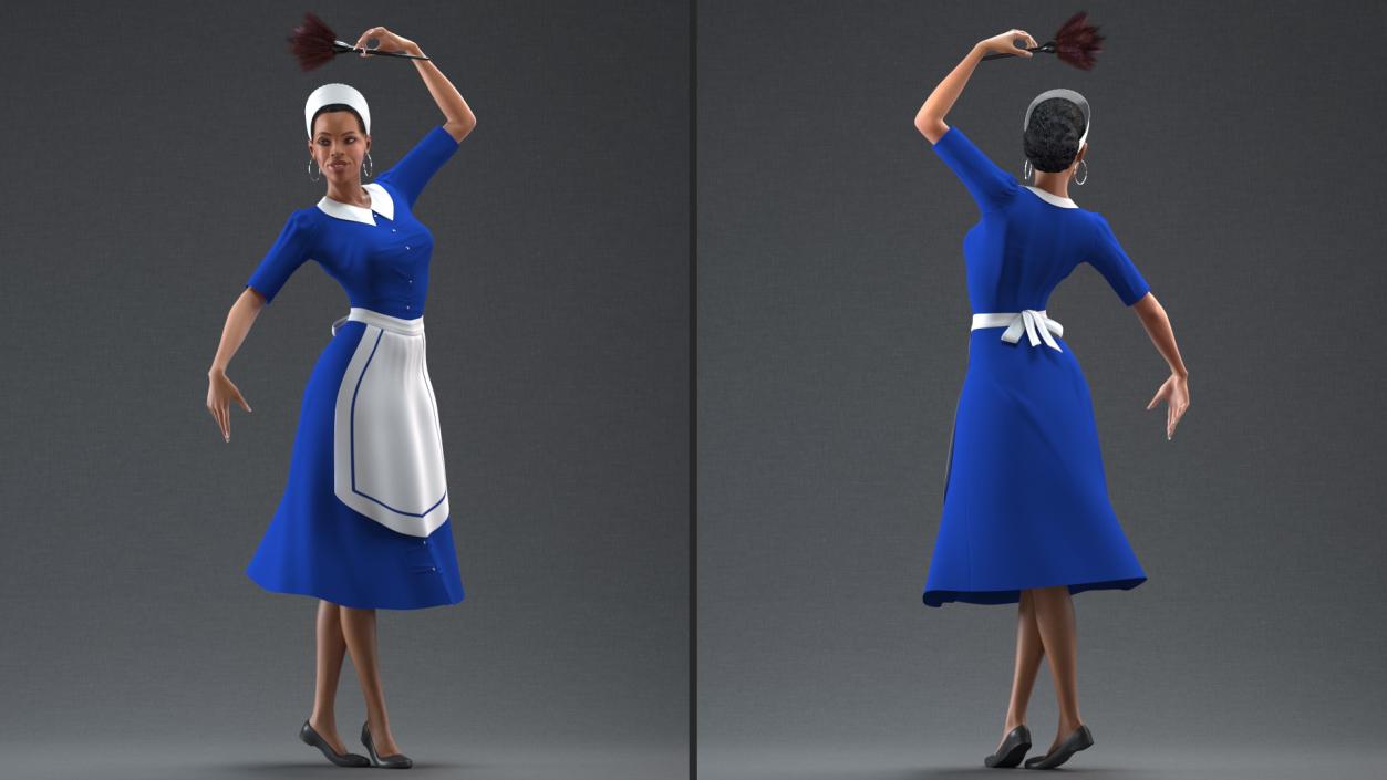 3D model Light Skin Black Maid Standing Pose