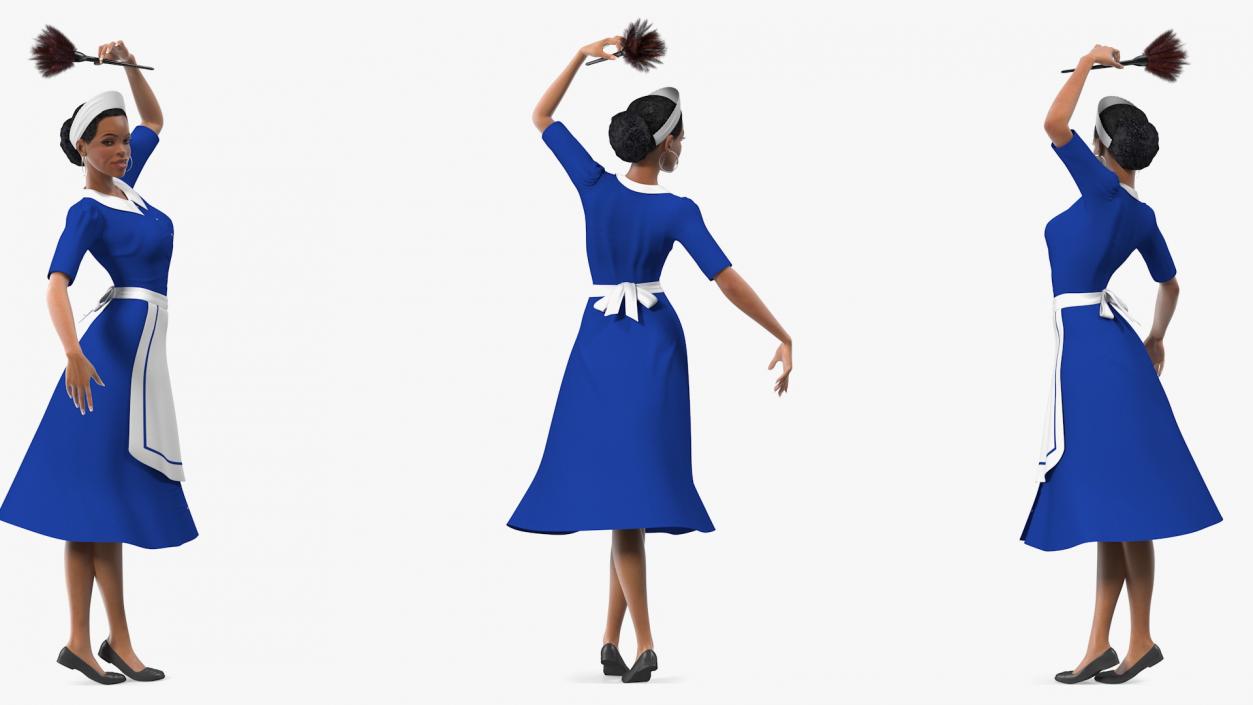 3D model Light Skin Black Maid Standing Pose