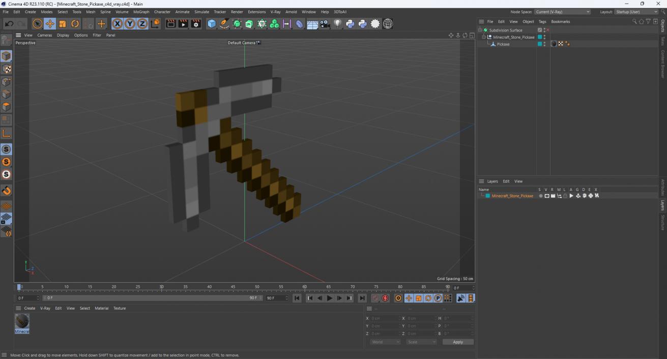 3D Minecraft Stone Pickaxe model