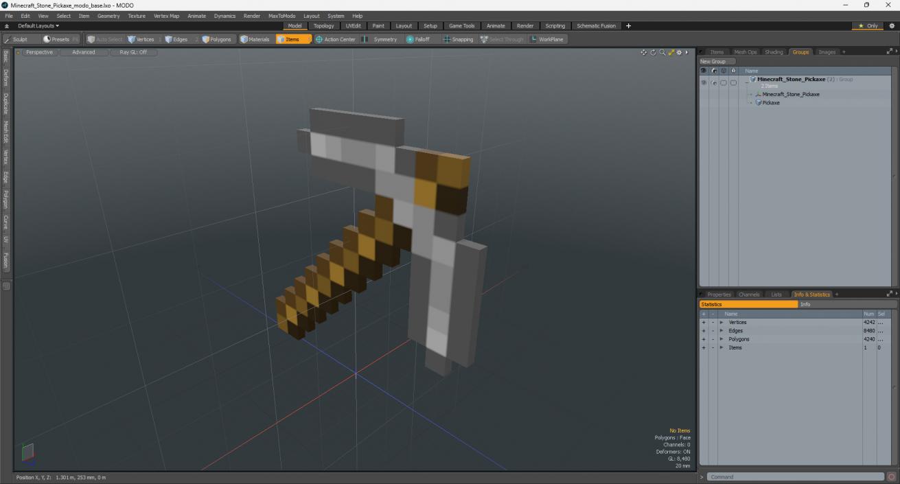 3D Minecraft Stone Pickaxe model