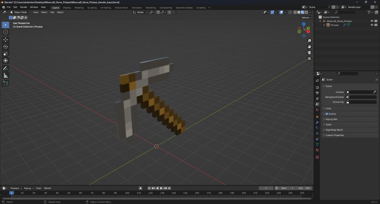 3D Minecraft Stone Pickaxe model