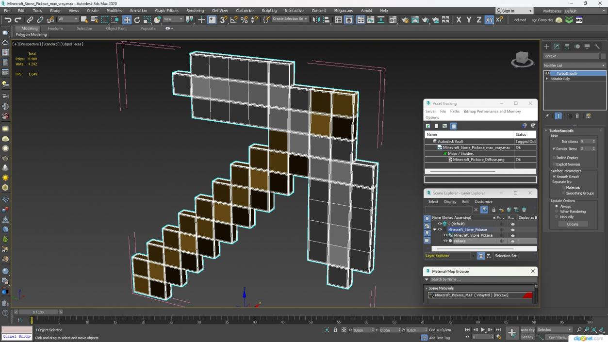 3D Minecraft Stone Pickaxe model