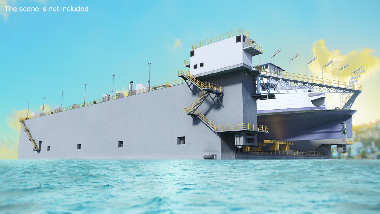 3D model Large Ship in Floating Drydock