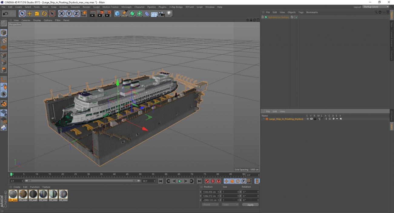 3D model Large Ship in Floating Drydock