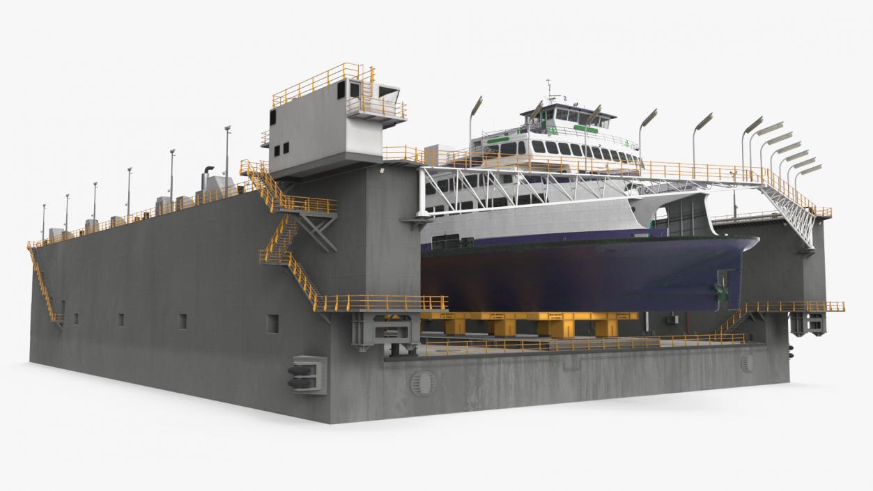 3D model Large Ship in Floating Drydock