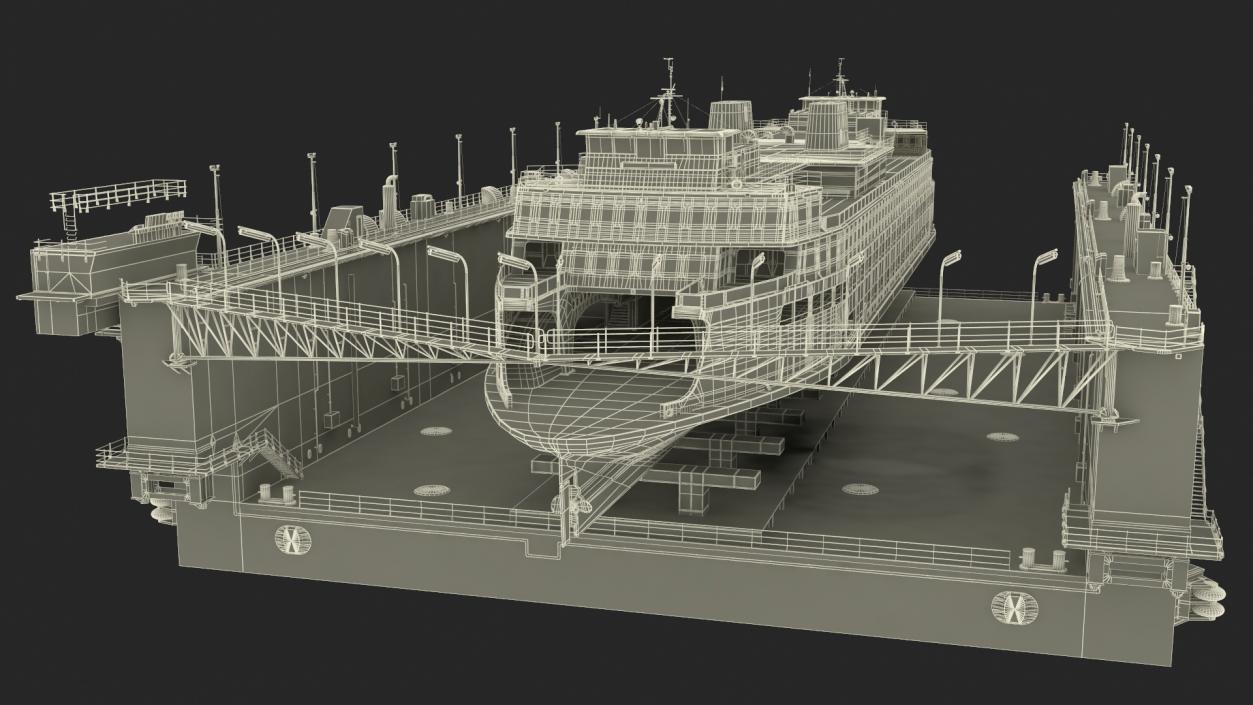 3D model Large Ship in Floating Drydock