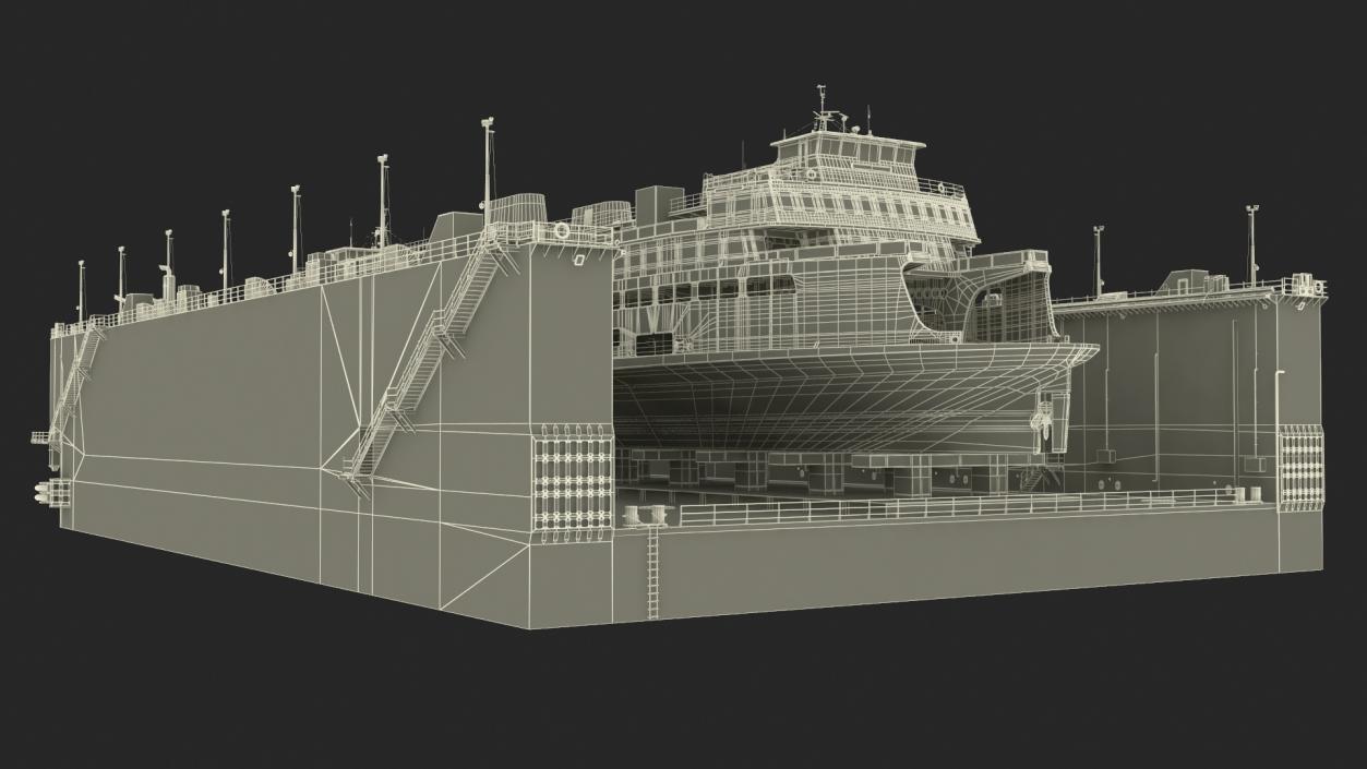 3D model Large Ship in Floating Drydock