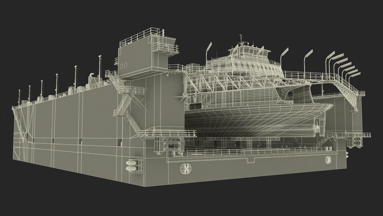 3D model Large Ship in Floating Drydock