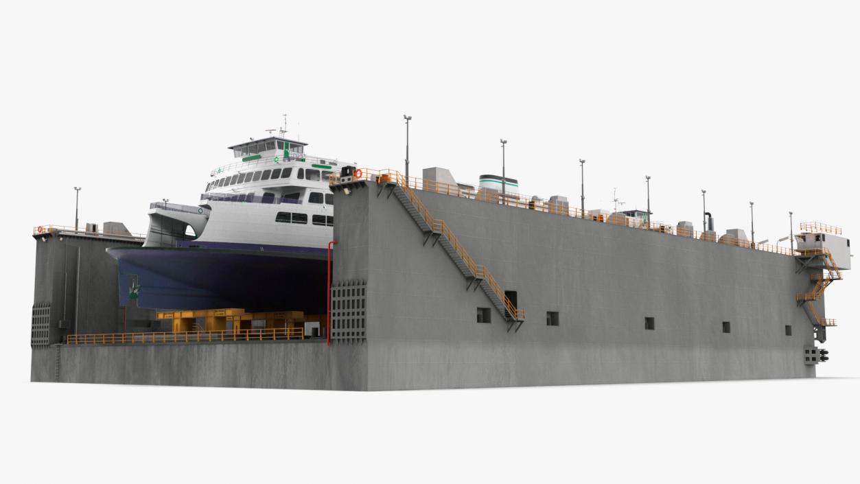 3D model Large Ship in Floating Drydock