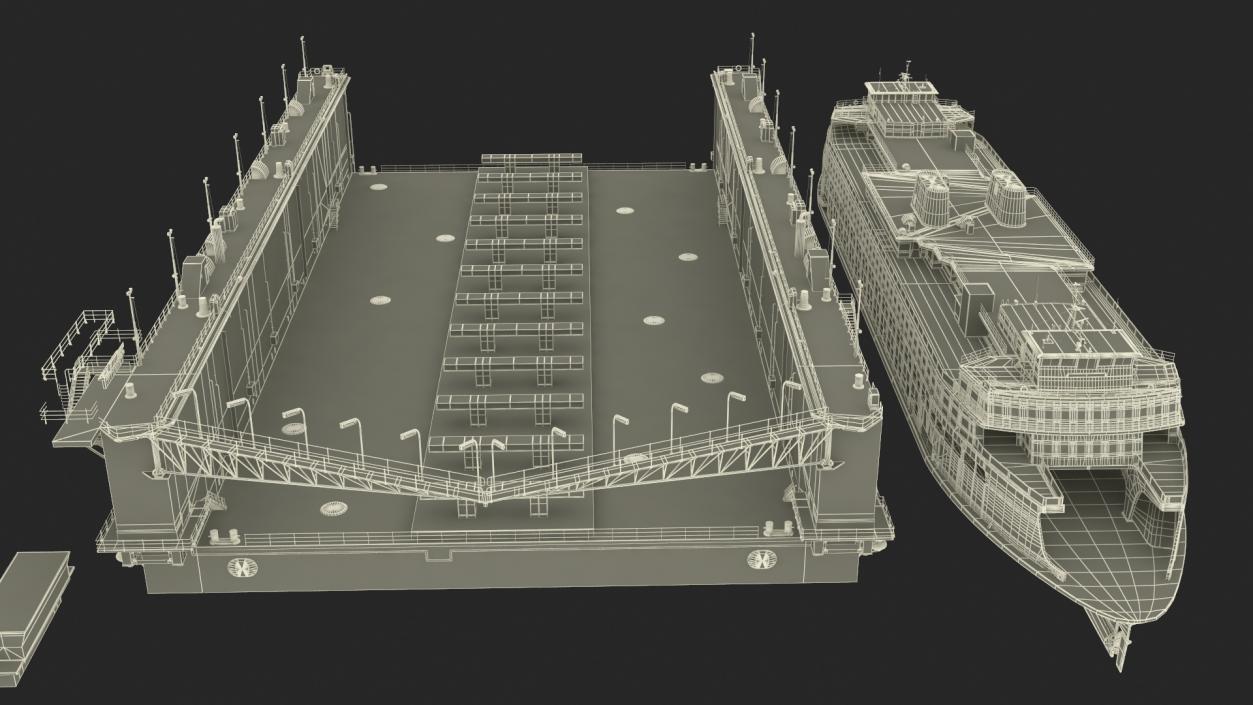 3D model Large Ship in Floating Drydock