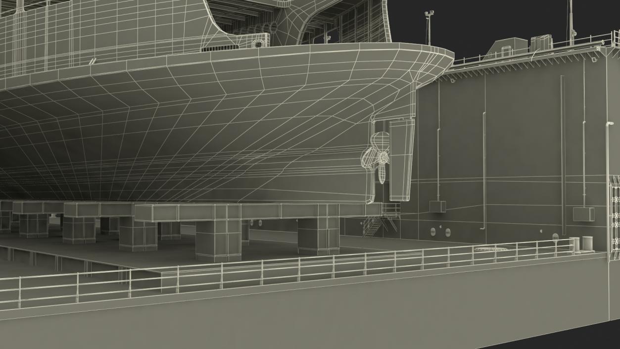 3D model Large Ship in Floating Drydock