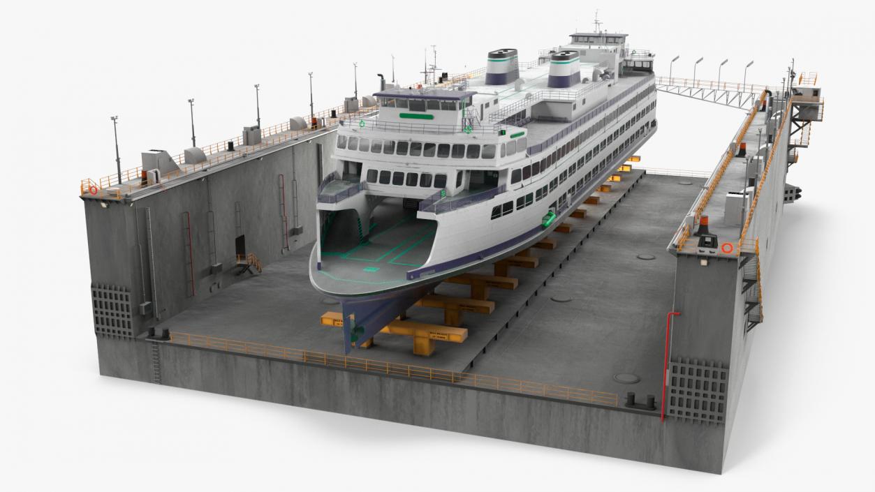 3D model Large Ship in Floating Drydock