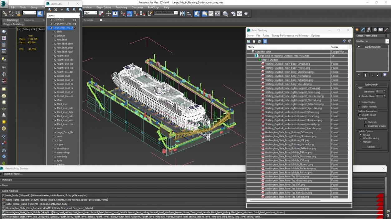 3D model Large Ship in Floating Drydock