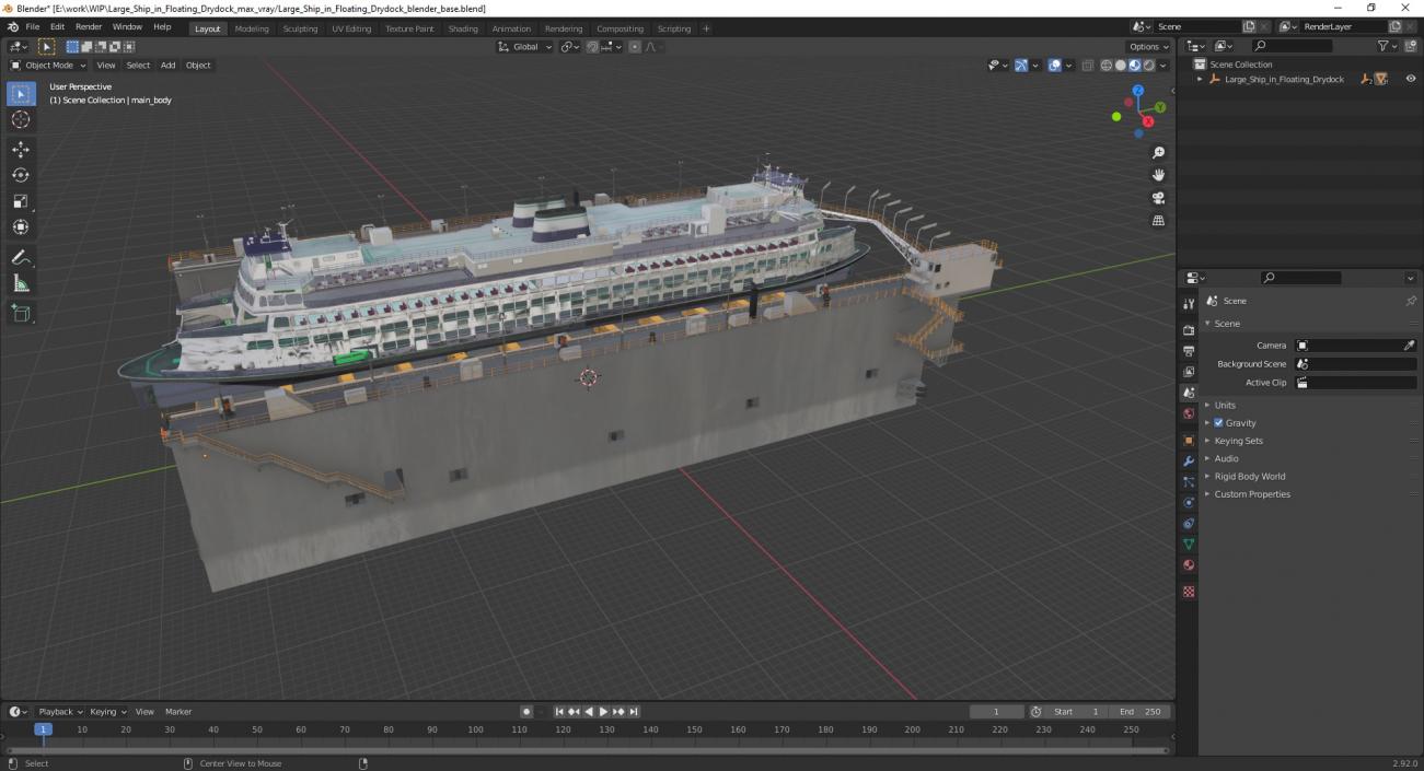 3D model Large Ship in Floating Drydock