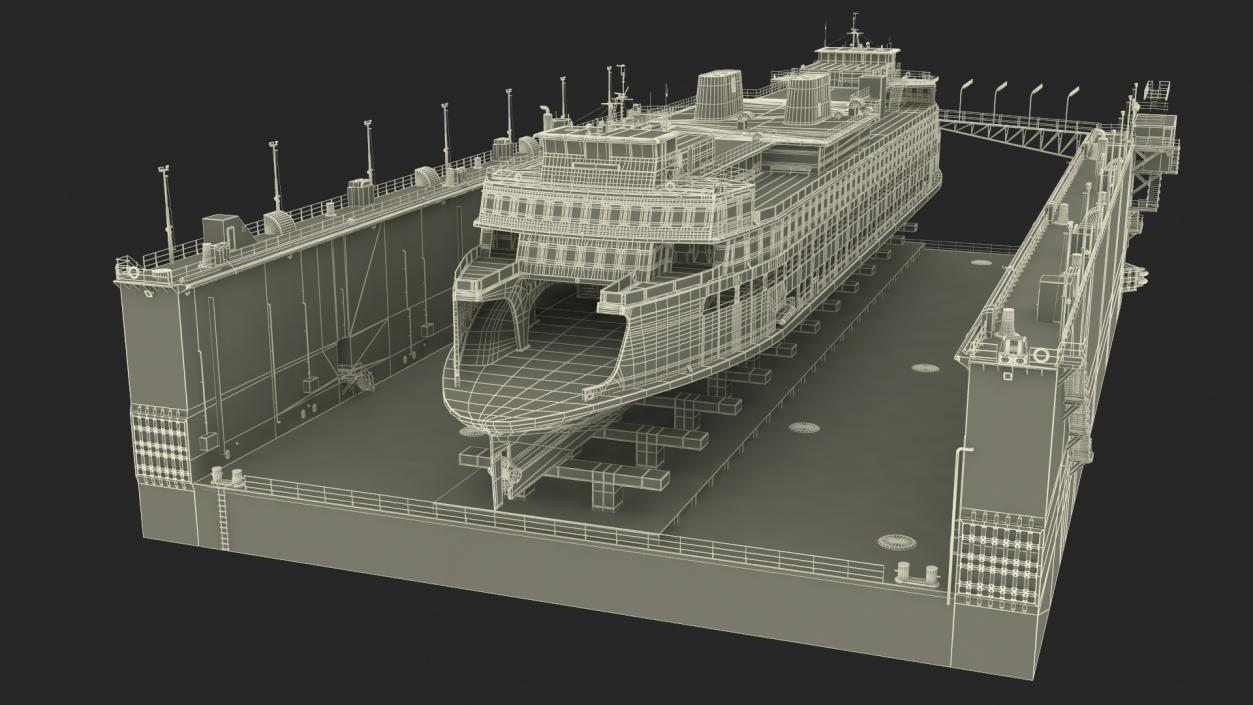 3D model Large Ship in Floating Drydock