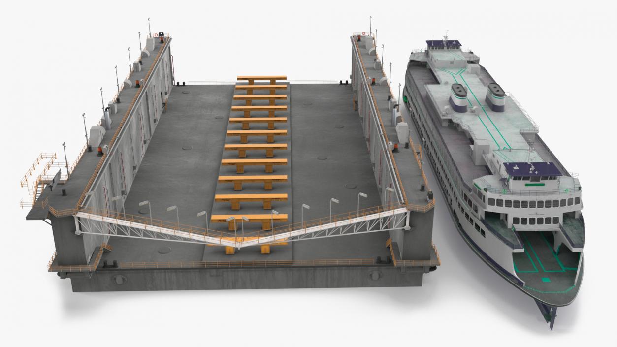 3D model Large Ship in Floating Drydock