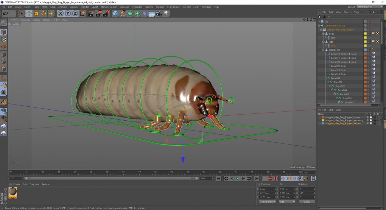 3D model Maggot May Bug Rigged for Cinema 4D