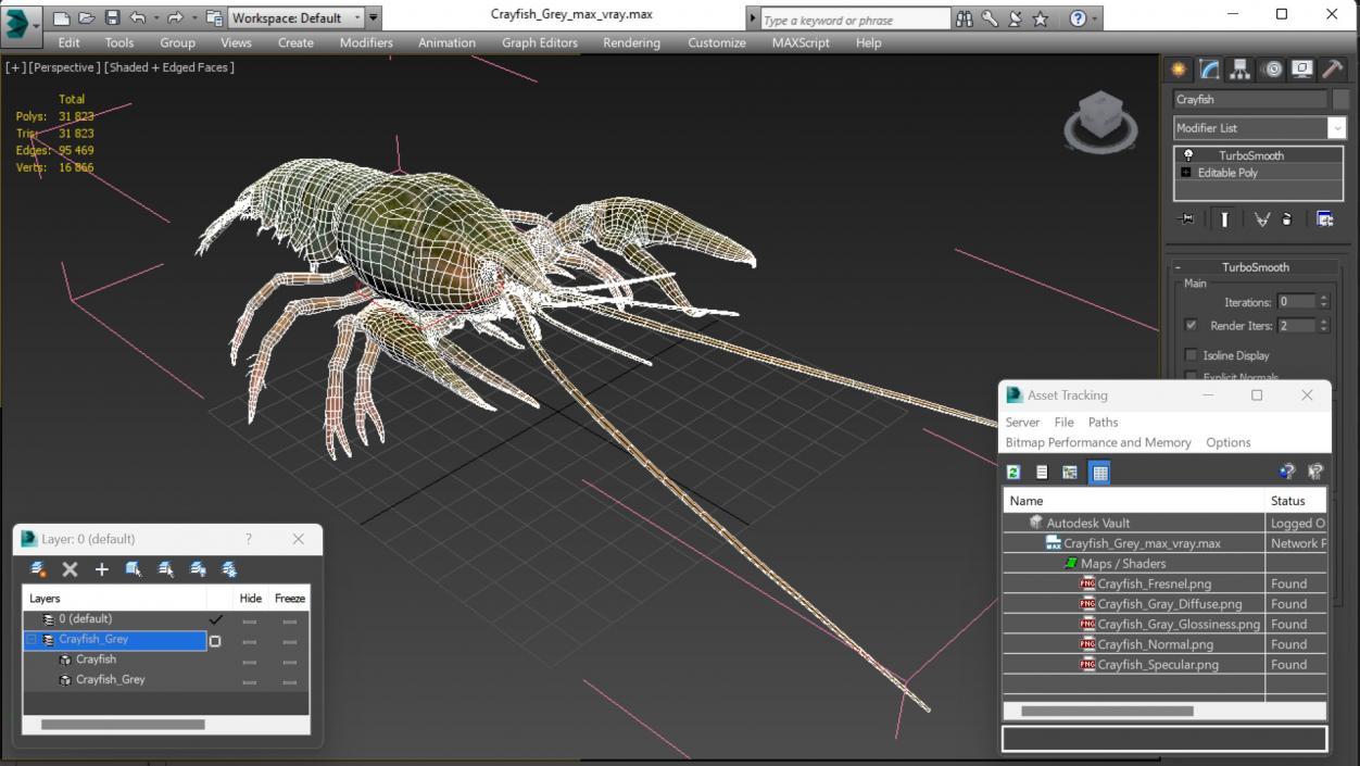 3D Crayfish Grey model