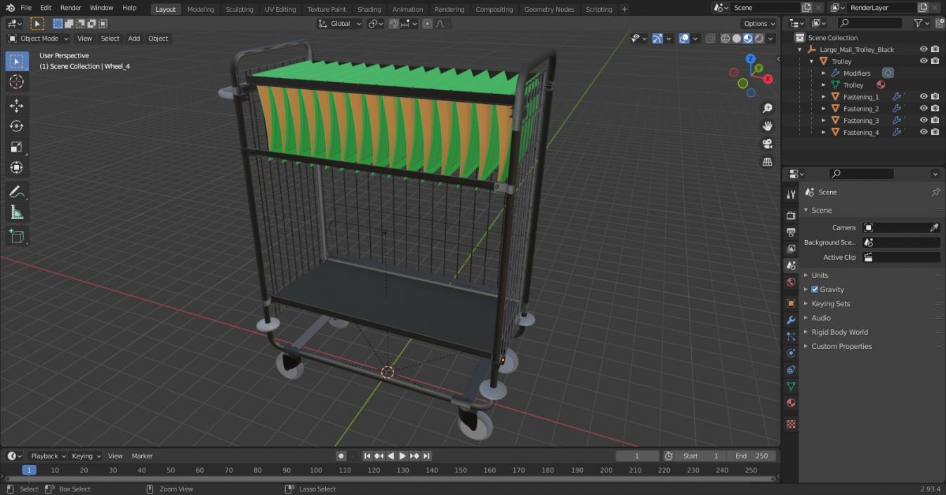 Large Mail Trolley Black 3D model