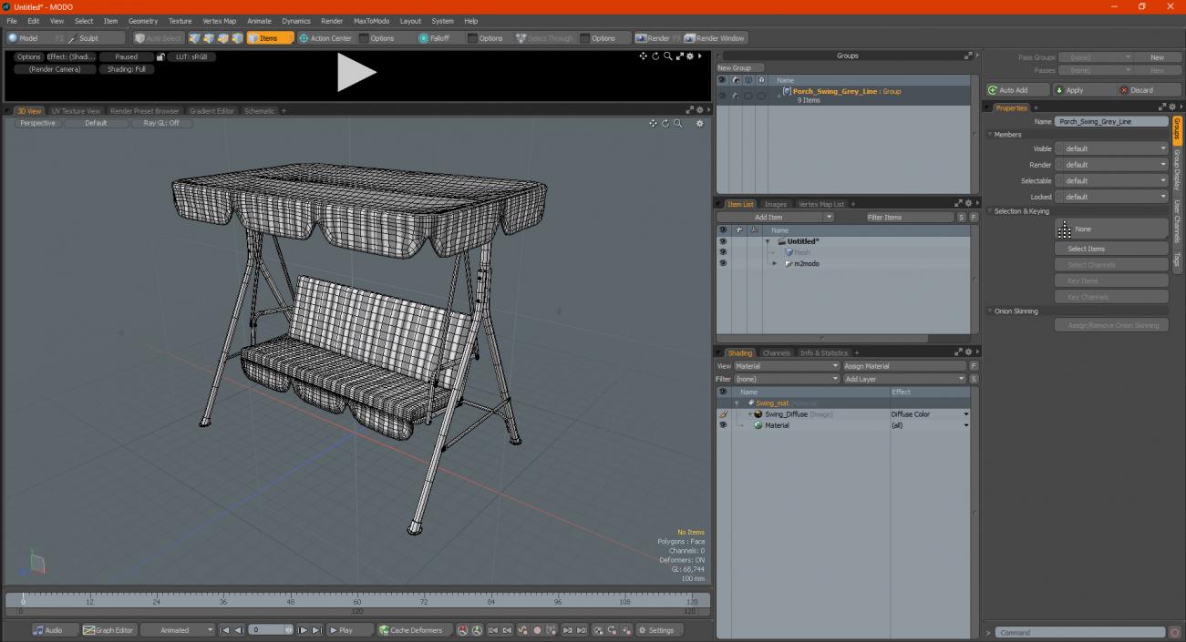 3D Porch Swing Grey Line