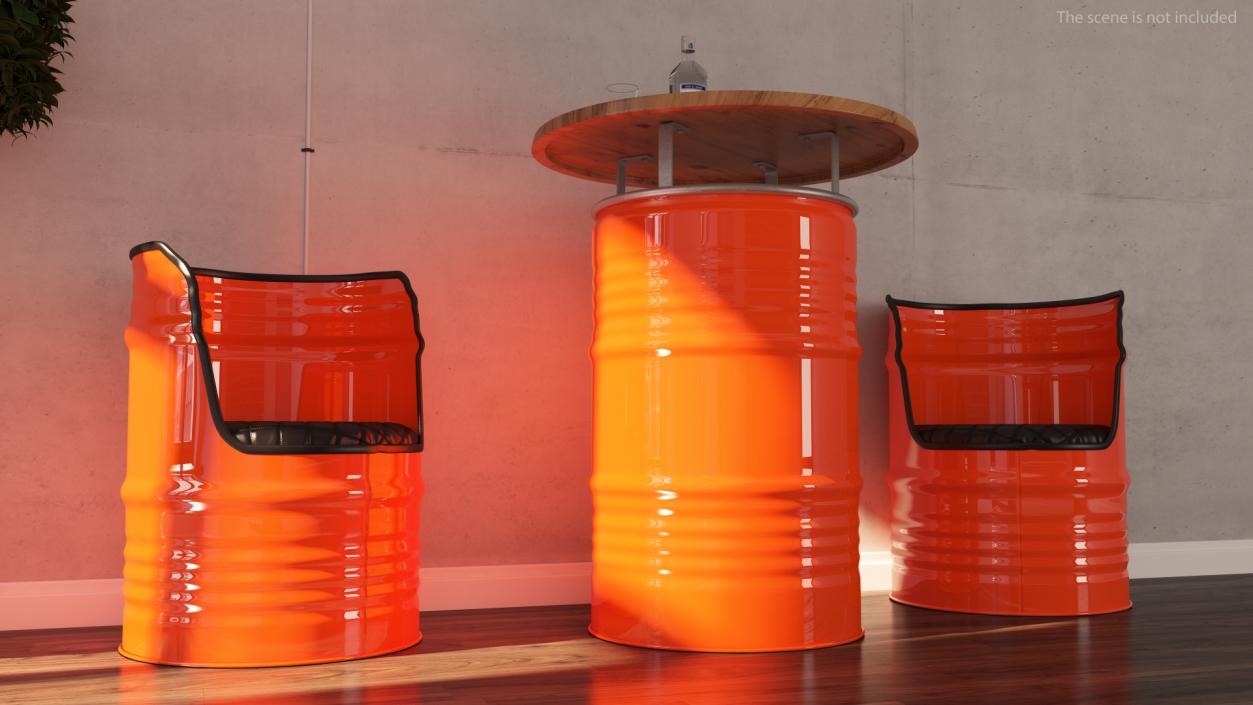 3D model Upcycled Steel Drum Barrel Furniture Set