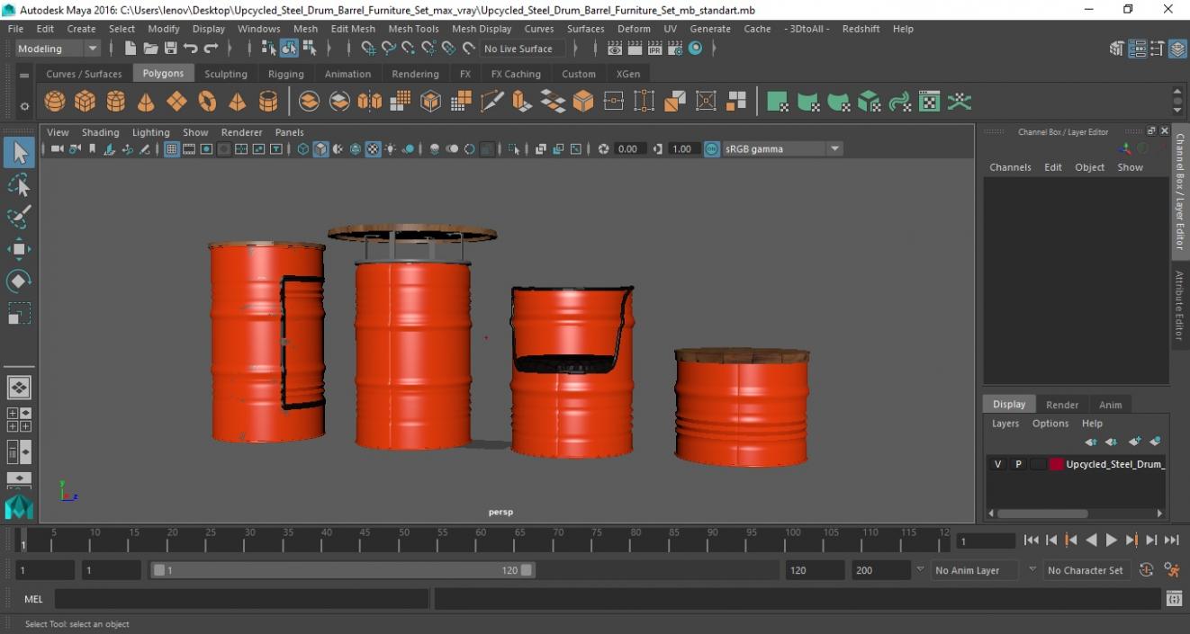 3D model Upcycled Steel Drum Barrel Furniture Set