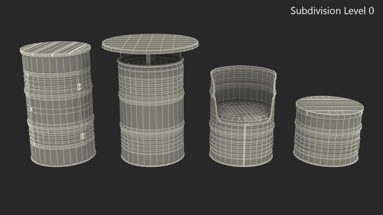 3D model Upcycled Steel Drum Barrel Furniture Set