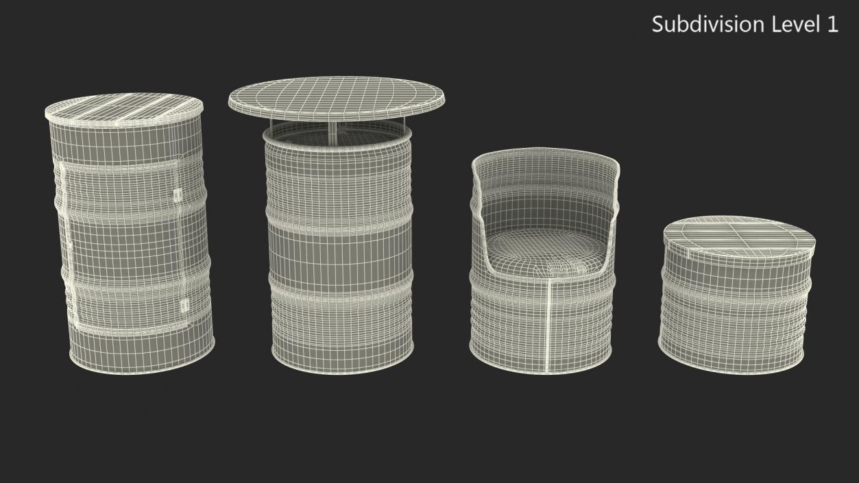 3D model Upcycled Steel Drum Barrel Furniture Set