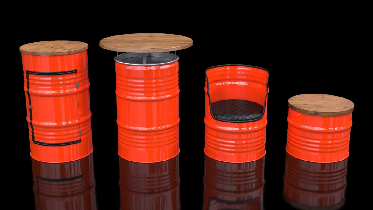 3D model Upcycled Steel Drum Barrel Furniture Set