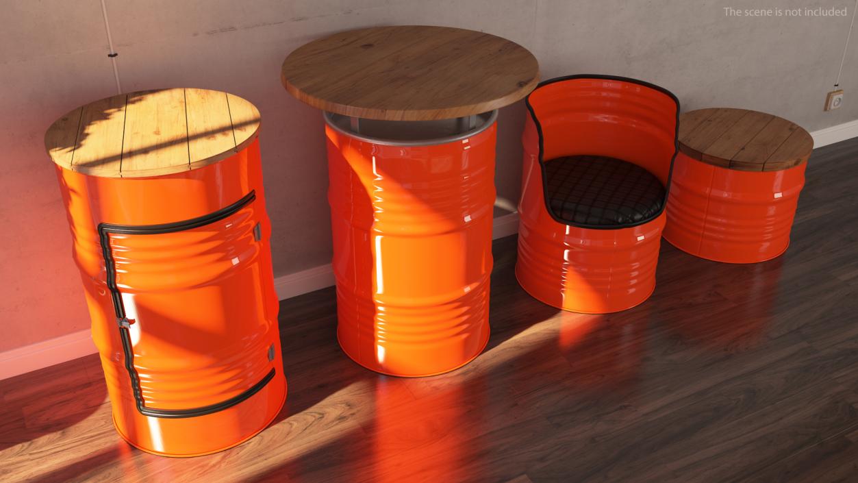 3D model Upcycled Steel Drum Barrel Furniture Set