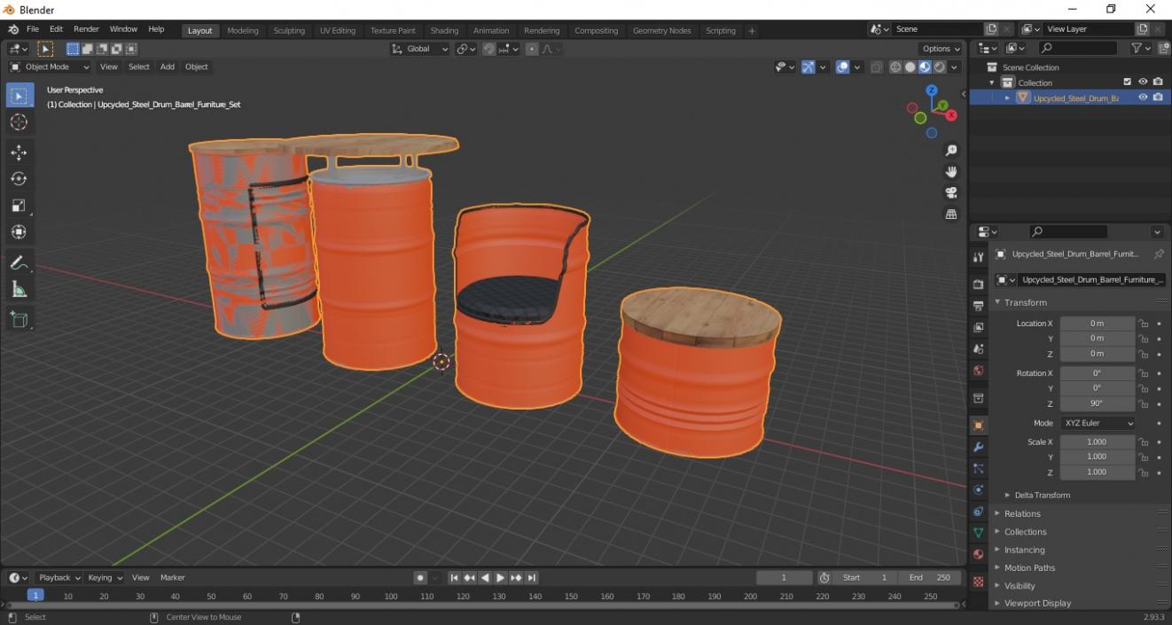 3D model Upcycled Steel Drum Barrel Furniture Set