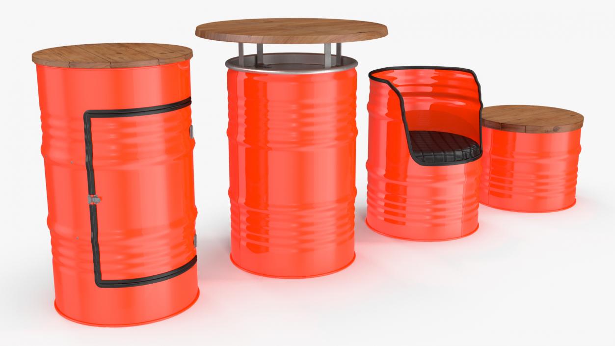 3D model Upcycled Steel Drum Barrel Furniture Set