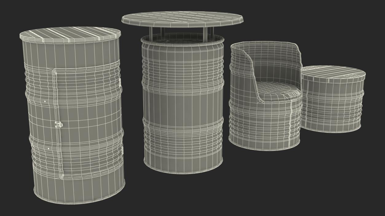 3D model Upcycled Steel Drum Barrel Furniture Set