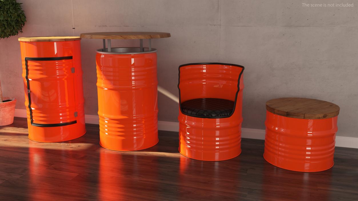 3D model Upcycled Steel Drum Barrel Furniture Set