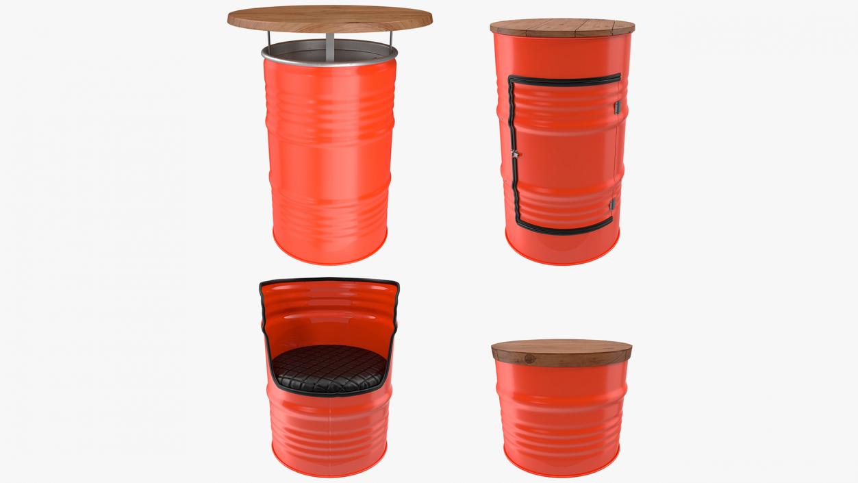 3D model Upcycled Steel Drum Barrel Furniture Set