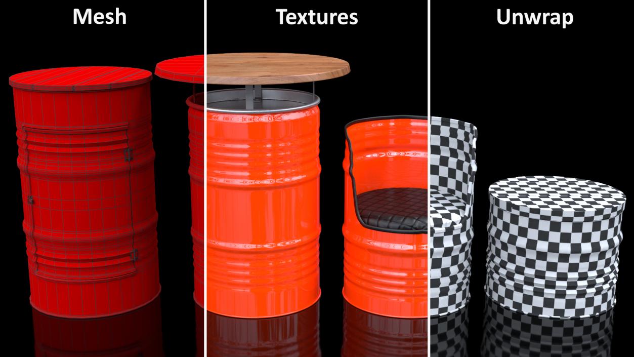 3D model Upcycled Steel Drum Barrel Furniture Set