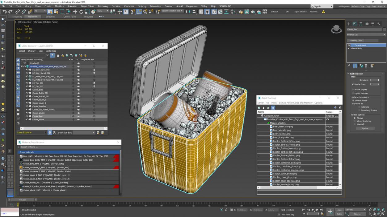 3D Portable Cooler with Beer Kegs and Ice model