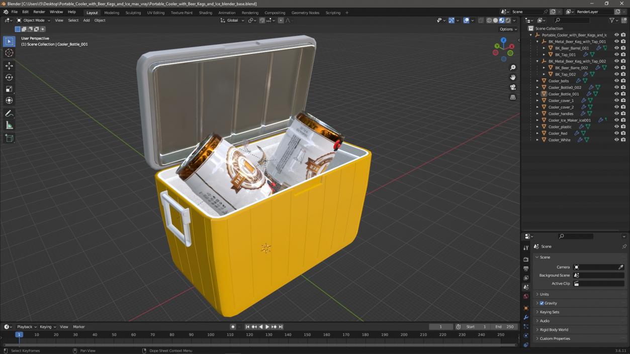 3D Portable Cooler with Beer Kegs and Ice model