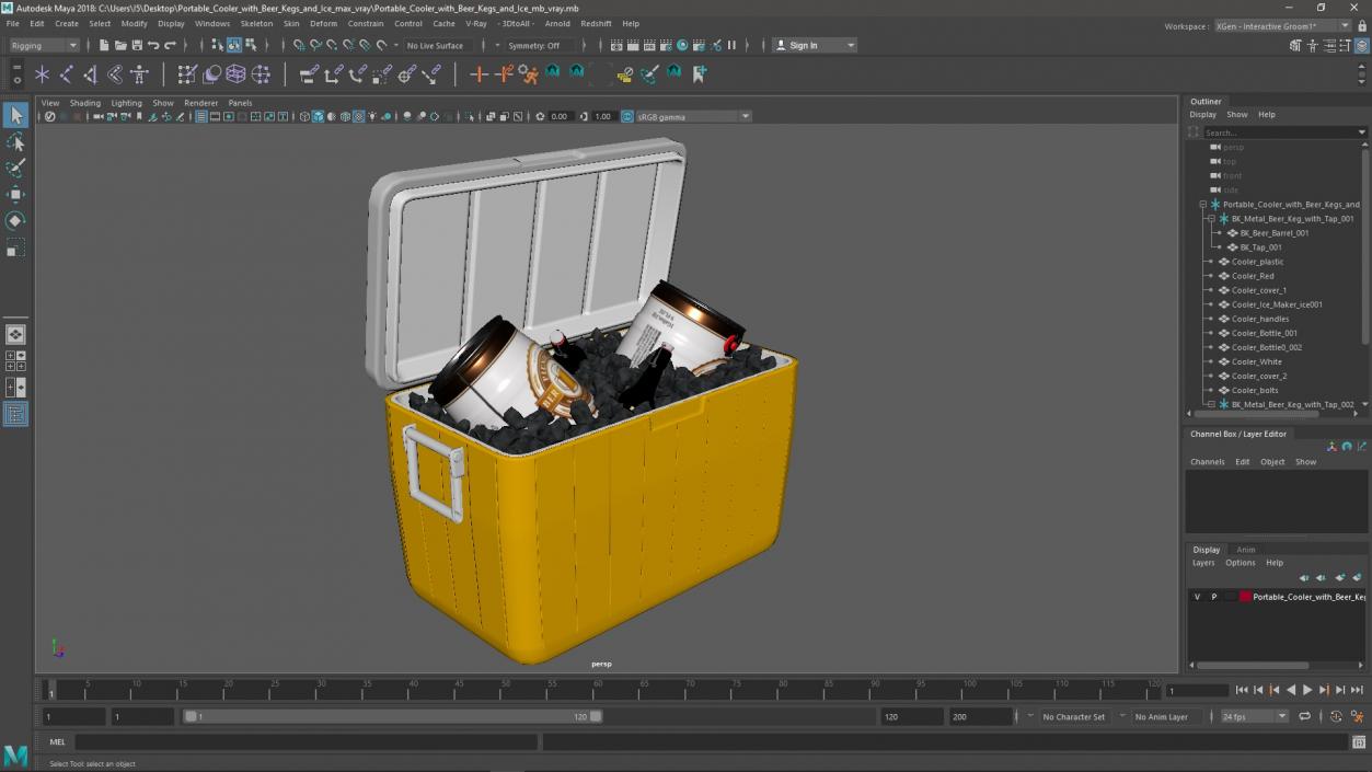 3D Portable Cooler with Beer Kegs and Ice model