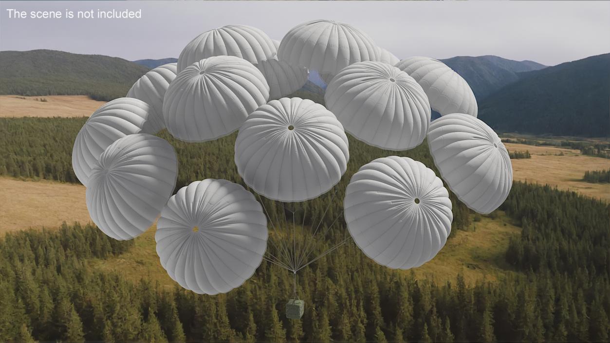 3D Cluster of Military Parachutes with Cargo