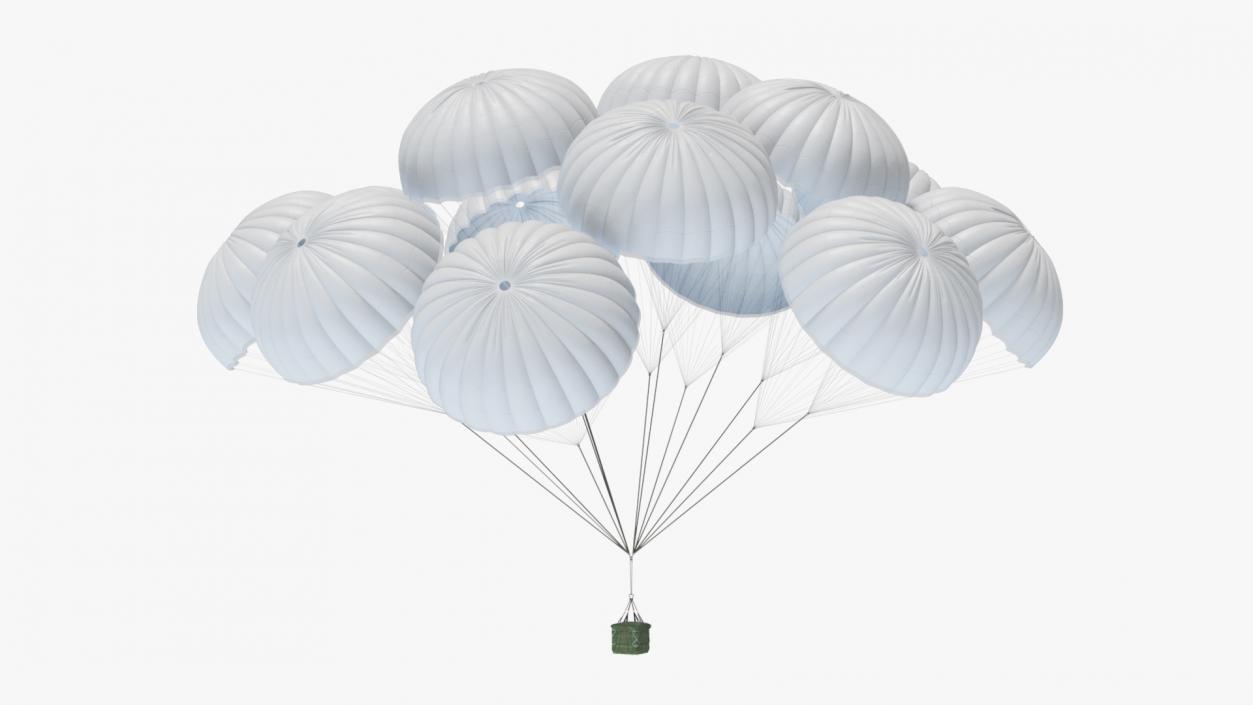 3D Cluster of Military Parachutes with Cargo