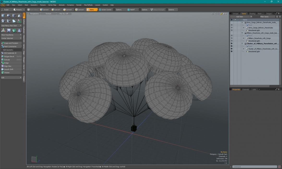 3D Cluster of Military Parachutes with Cargo