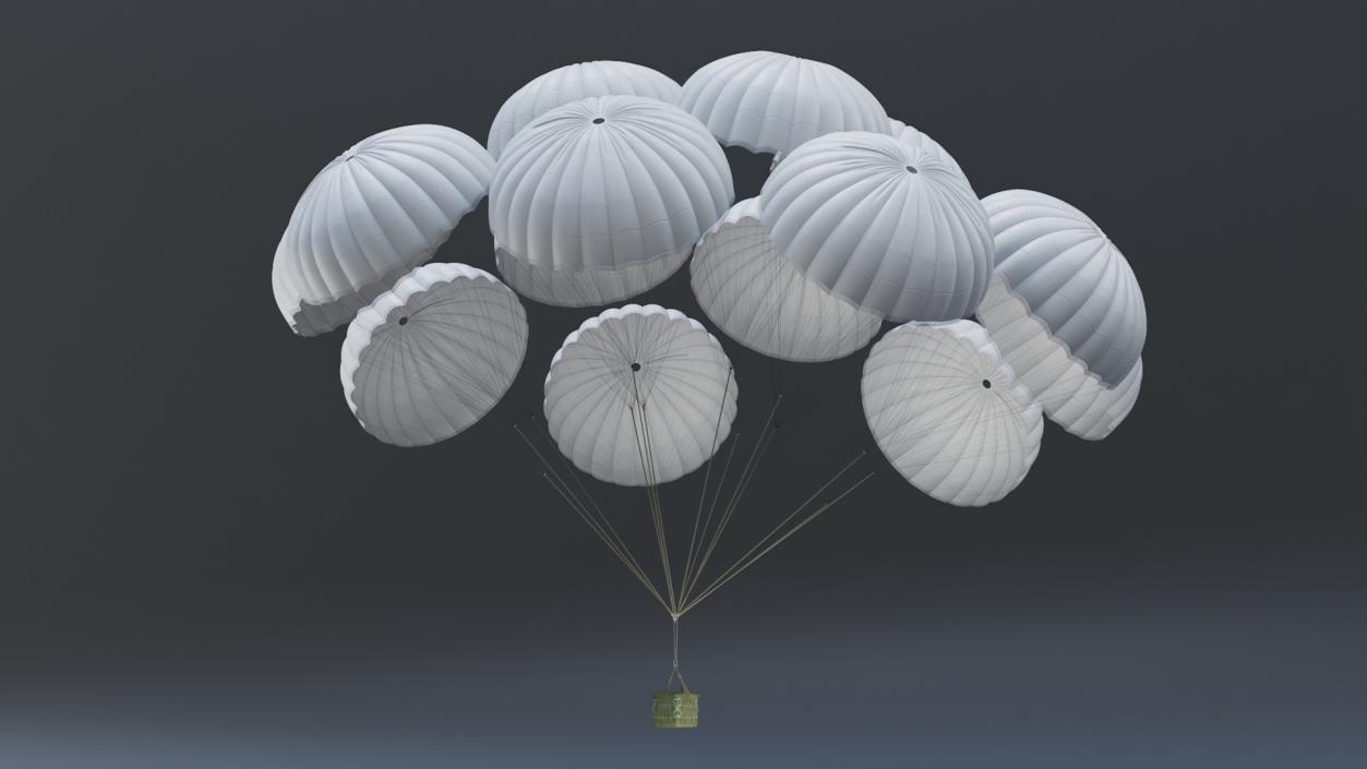 3D Cluster of Military Parachutes with Cargo