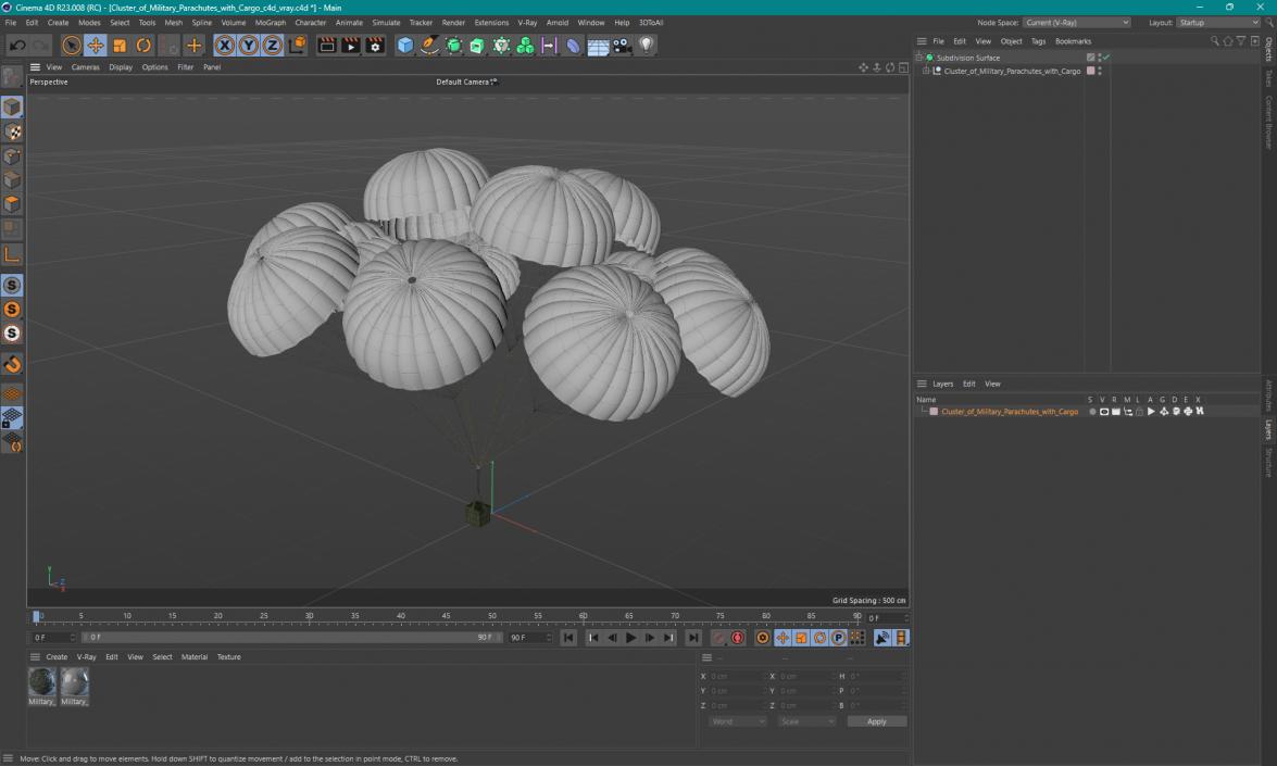 3D Cluster of Military Parachutes with Cargo