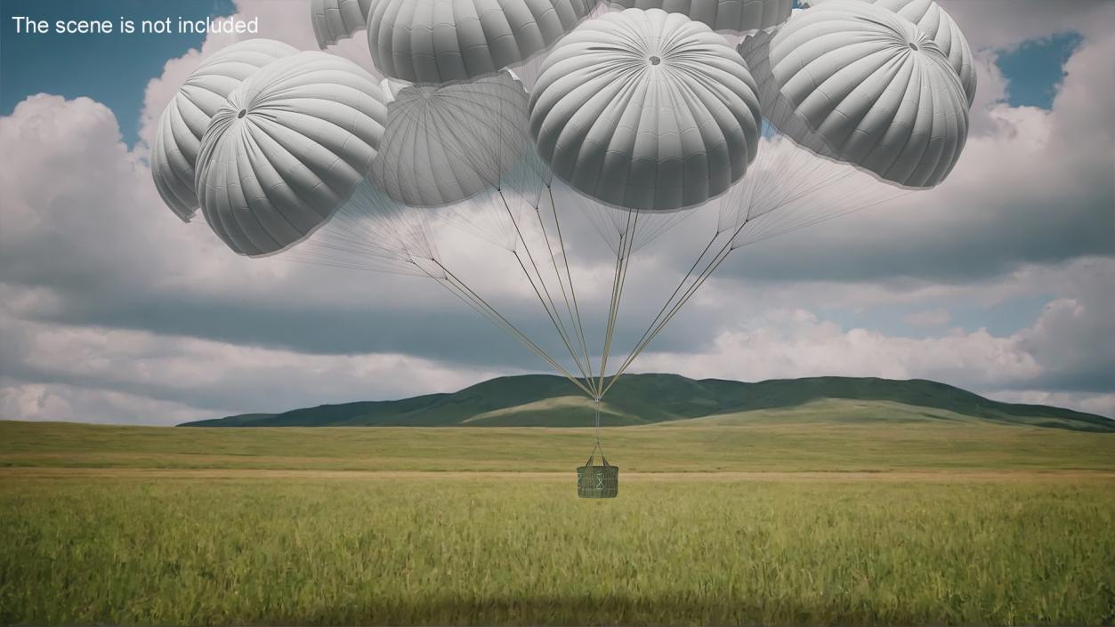 3D Cluster of Military Parachutes with Cargo