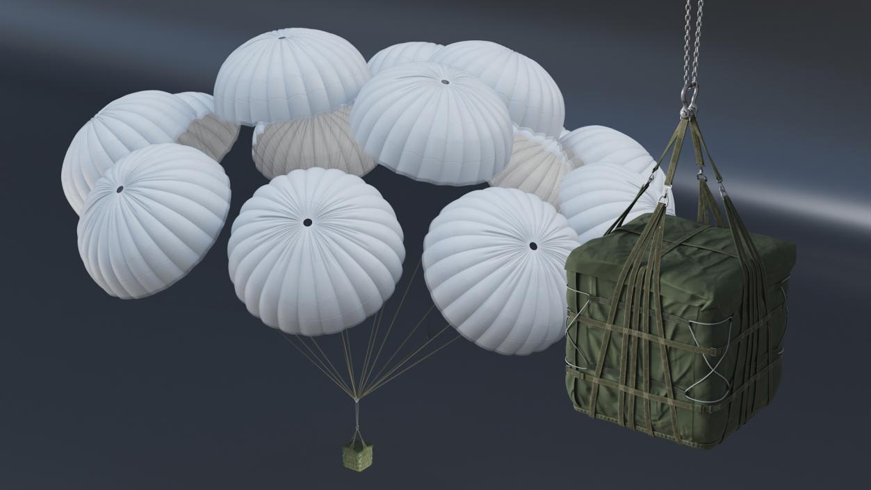 3D Cluster of Military Parachutes with Cargo