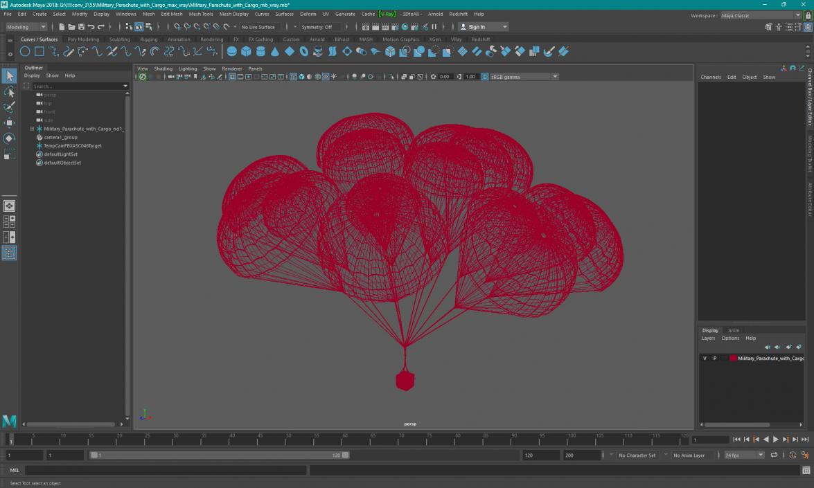 3D Cluster of Military Parachutes with Cargo