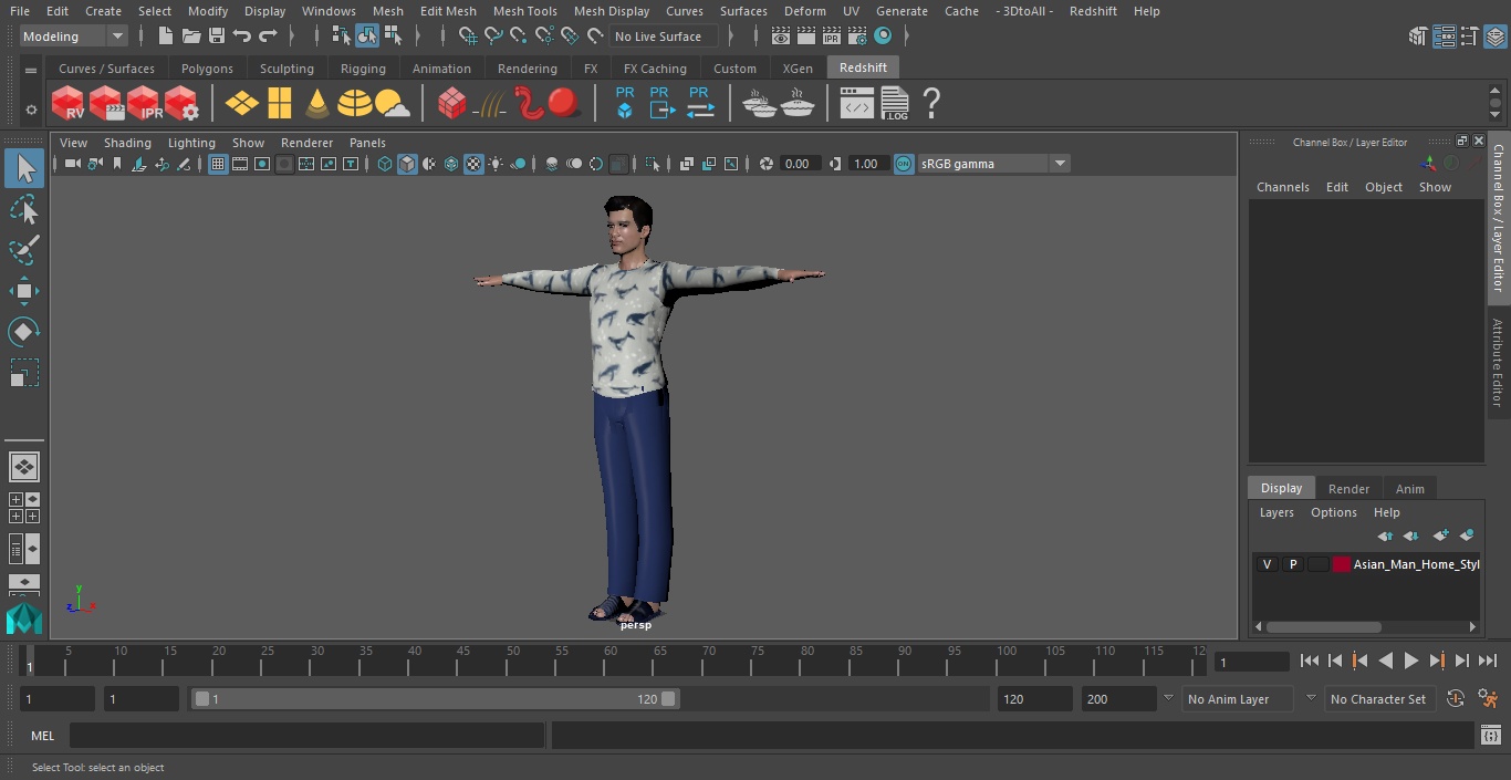 3D model Asian Man Home Style Clothes T Pose